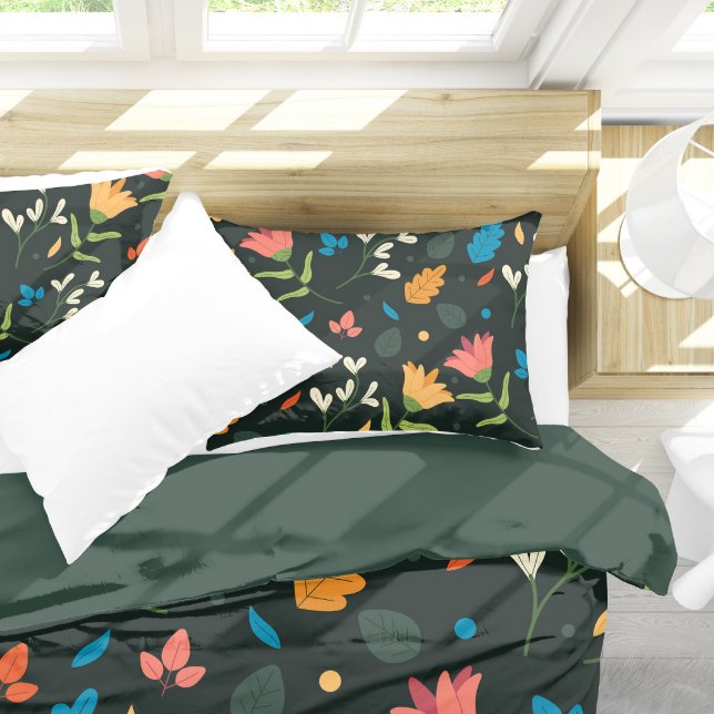Black Botanical Floral Print Pillowcase (Stylish Elegant Black Floral Pattern Pillow Case)