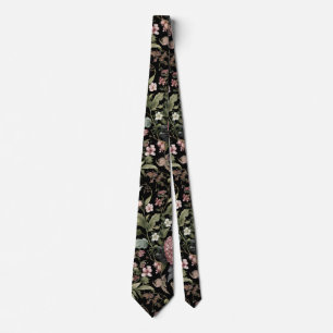 Black Botanical Floral Tie