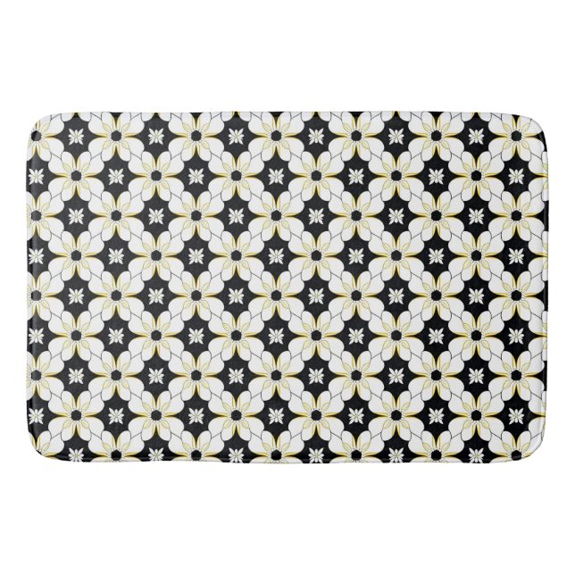 Black Botanical Flowers For Minimal Home Style Bath Mat (Front)