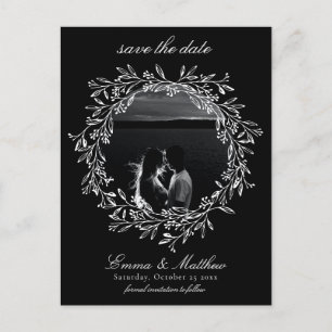 Black Botanical Gothic Wreath Save the Date Photo Postcard