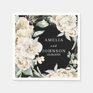 Black botanical greenery simple winter wedding napkin