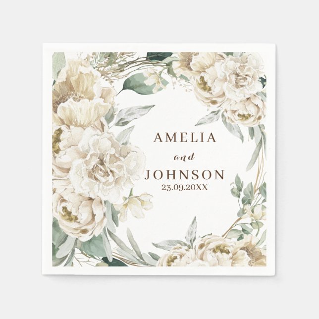 Black botanical greenery simple winter wedding napkin (Front)