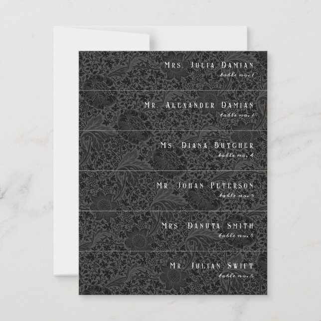 Black Botanical Moody Flowers Slender Place Cards (Front)