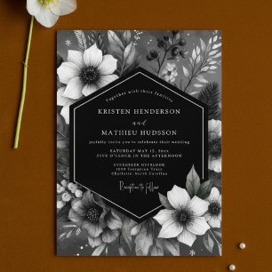 Black Botanical Romance Wedding Invitation
