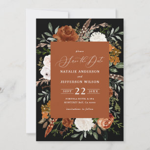 Black botanical rustic elegant modern wedding save the date