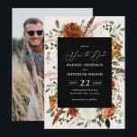 Black botanical rustic photo elegant wedding save the date<br><div class="desc">Rustic watercolor floral wedding photo save the date invite. With beautiful rust,  terracotta,  blush pink,  black and sage green pampas grass eucalyptus watercolor details. This modern wedding invite is sure to set the style for your big day.</div>
