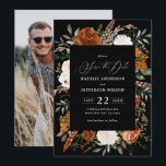 Black botanical rustic photo save the date<br><div class="desc">Rustic watercolor floral wedding photo save the date invite. With beautiful rust,  terracotta,  blush pink,  black and sage green pampas grass eucalyptus watercolor details. This modern wedding invite is sure to set the style for your big day.</div>