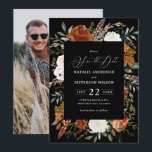 Black botanical rustic photo save the date<br><div class="desc">Rustic watercolor floral wedding photo save the date invite. With beautiful rust,  terracotta,  blush pink,  black and sage green pampas grass eucalyptus watercolor details. This modern wedding invite is sure to set the style for your big day.</div>