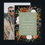 Black botanical rustic photo save the date<br><div class="desc">Rustic watercolor floral wedding photo save the date invite. With beautiful rust,  terracotta,  blush pink,  black and sage green pampas grass eucalyptus watercolor details. This modern wedding invite is sure to set the style for your big day.</div>