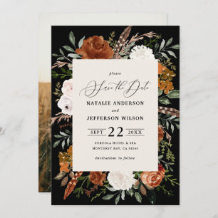 Black botanical rustic photo wedding save the date