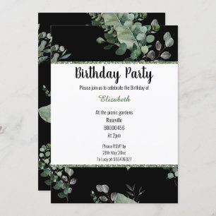 BLACK BOTANICAL SPRING THEME BIRTHDAY INVITATION