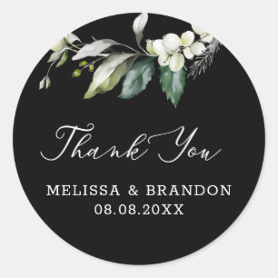 Black Botanical Watercolor Classic Round Sticker