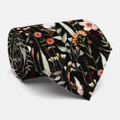 Black Botanical Watercolor Floral Tie (Rolled)