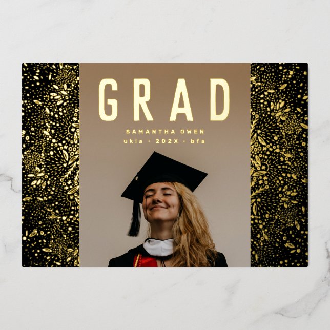 Black Botanicals Grad Photo Gold Foil Announcement (Front)