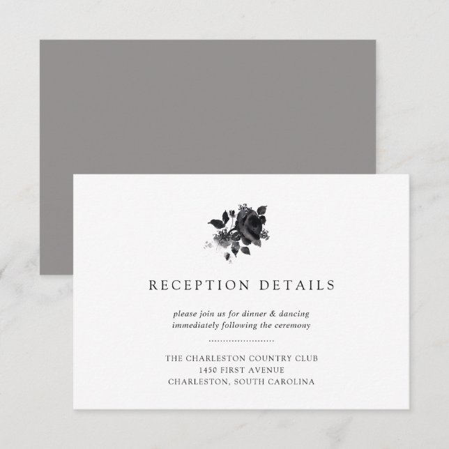 Black Bouquet Watercolor Floral Wedding Reception Invitation (Front/Back)