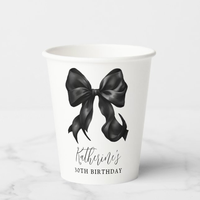 Black Bow 30th 40th 50th Birthday  Paper Cups (Front)