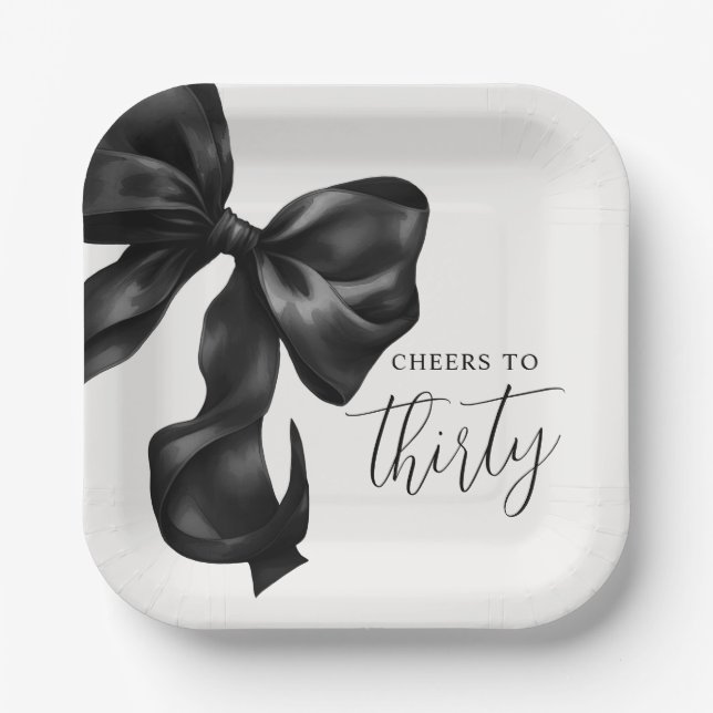 Black Bow 30th 40th 50th Birthday  Paper Plate (Front)
