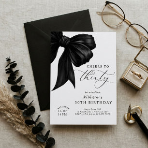 Black Bow 30th Birthday Invitation