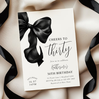 Black Bow 30th Birthday Invitation