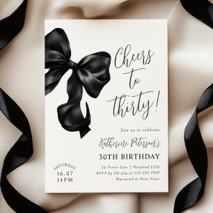 Black Bow 30th Birthday  Invitation