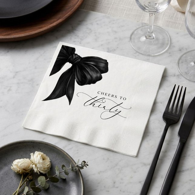 Black Bow 30th Birthday Napkin (Creator Uploaded)