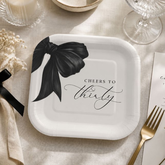 Black Bow 30th Birthday Paper Plate (Creator Uploaded)
