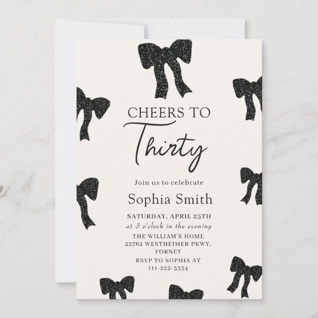 Black Bow 30th Birthday Party Invitation (Front)