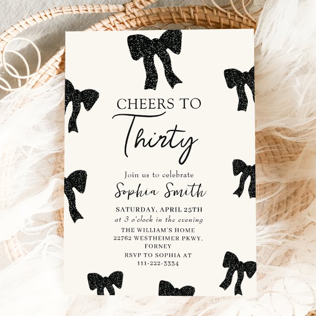Black Bow 30th Birthday Party Invitation (Creator Uploaded)