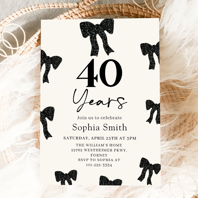 Black Bow 40th Birthday Party Invitation (Creator Uploaded)