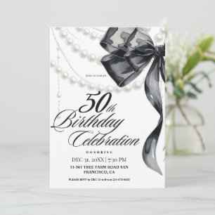 Black Bow 50th Birthday Invitation