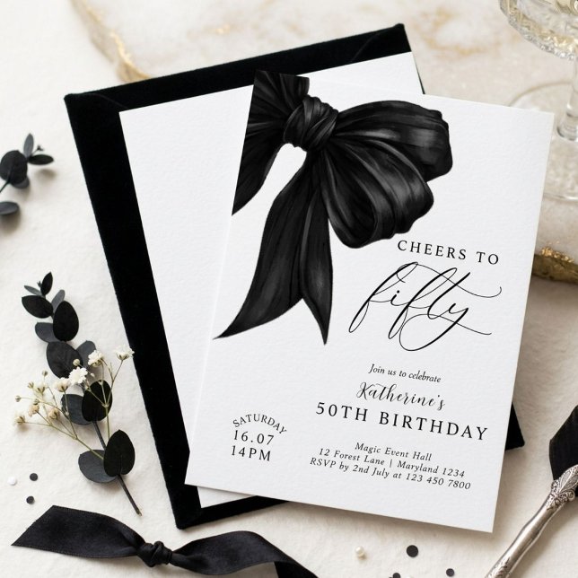 Black Bow 50th Birthday Invitation (Creator Uploaded)