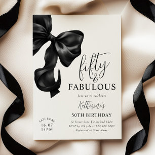 Black Bow 50th Birthday  Invitation