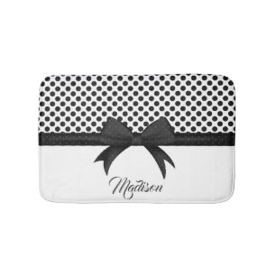 Black Bow and Dots Pattern Bath Mat