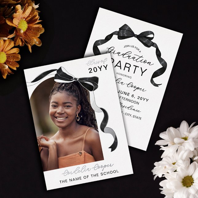 Black Bow Arch Photo Silver Foil Graduation (Creator Uploaded)