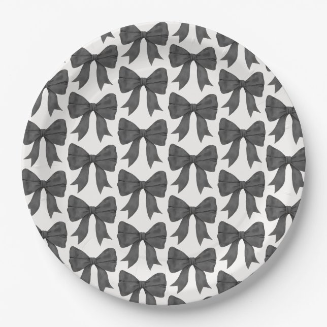 Black Bow Baby or Bridal Shower, Birthday Party Paper Plate (Front)