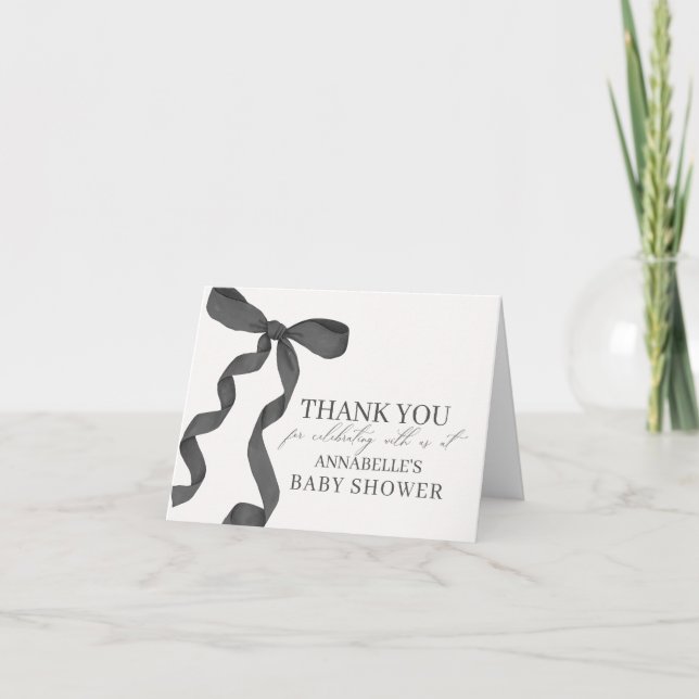 Black Bow Baby Shower Blank Thank You Card (Front)