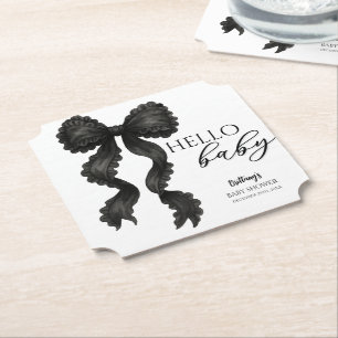 Black Bow Baby Shower Coquette Ribbon Paper Coaster
