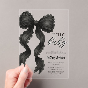 Black Bow Baby Shower Minimalist Invitation