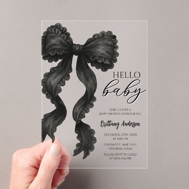 Black Bow Baby Shower Minimalist Invitation (Insitu (Handheld))