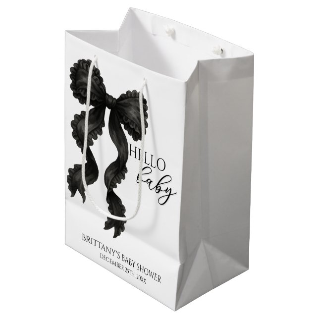 Black Bow Baby Shower Modern Medium Gift Bag (Front Angled)
