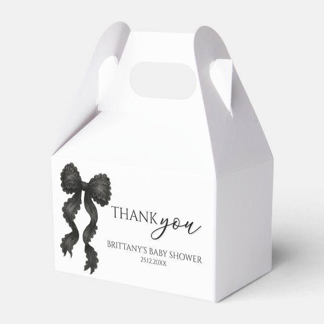 Black Bow Baby Shower Thank You Favour Box (Front Side)