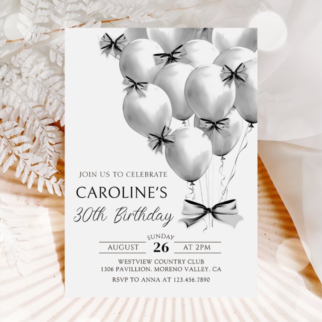 Black Bow Balloons Birthday Invitation (Creator Uploaded)