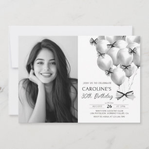 Black Bow Balloons Birthday Photo Invitation
