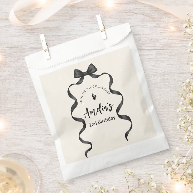 Black Bow Birthday Any Age  Favour Bags (Clipped)