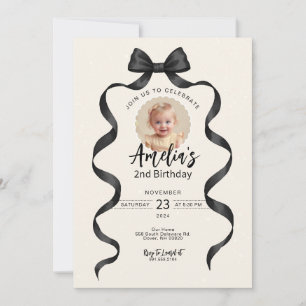 Black Bow Birthday Any Age Photo Invitation