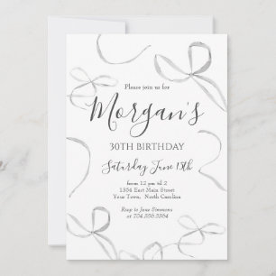 Black bow Birthday Invitation, adult birthday Invitation