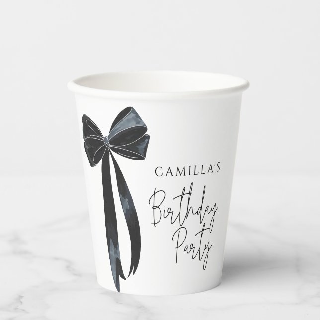 Black Bow Birthday Party Paper Cups (Front)