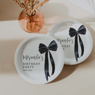Black Bow Birthday Party Paper Plate