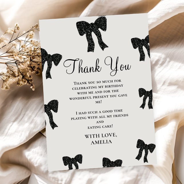 Black Bow Birthday Thank You Card (Creator Uploaded)