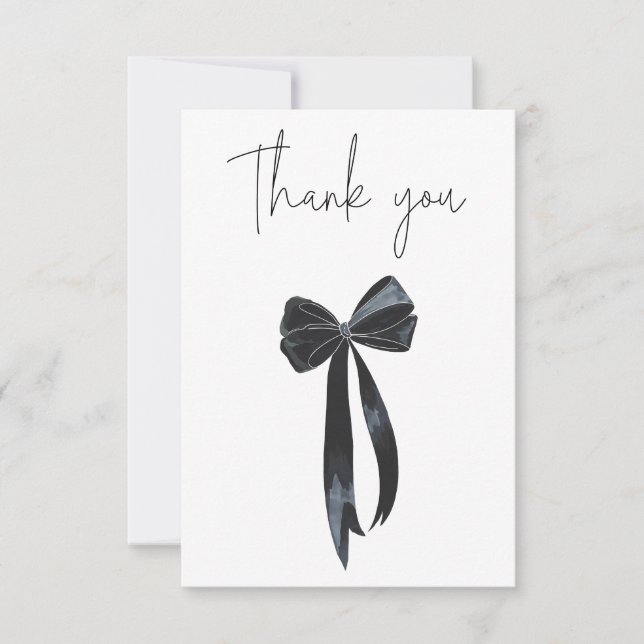 Black Bow Birthday  Thank You Card (Front)